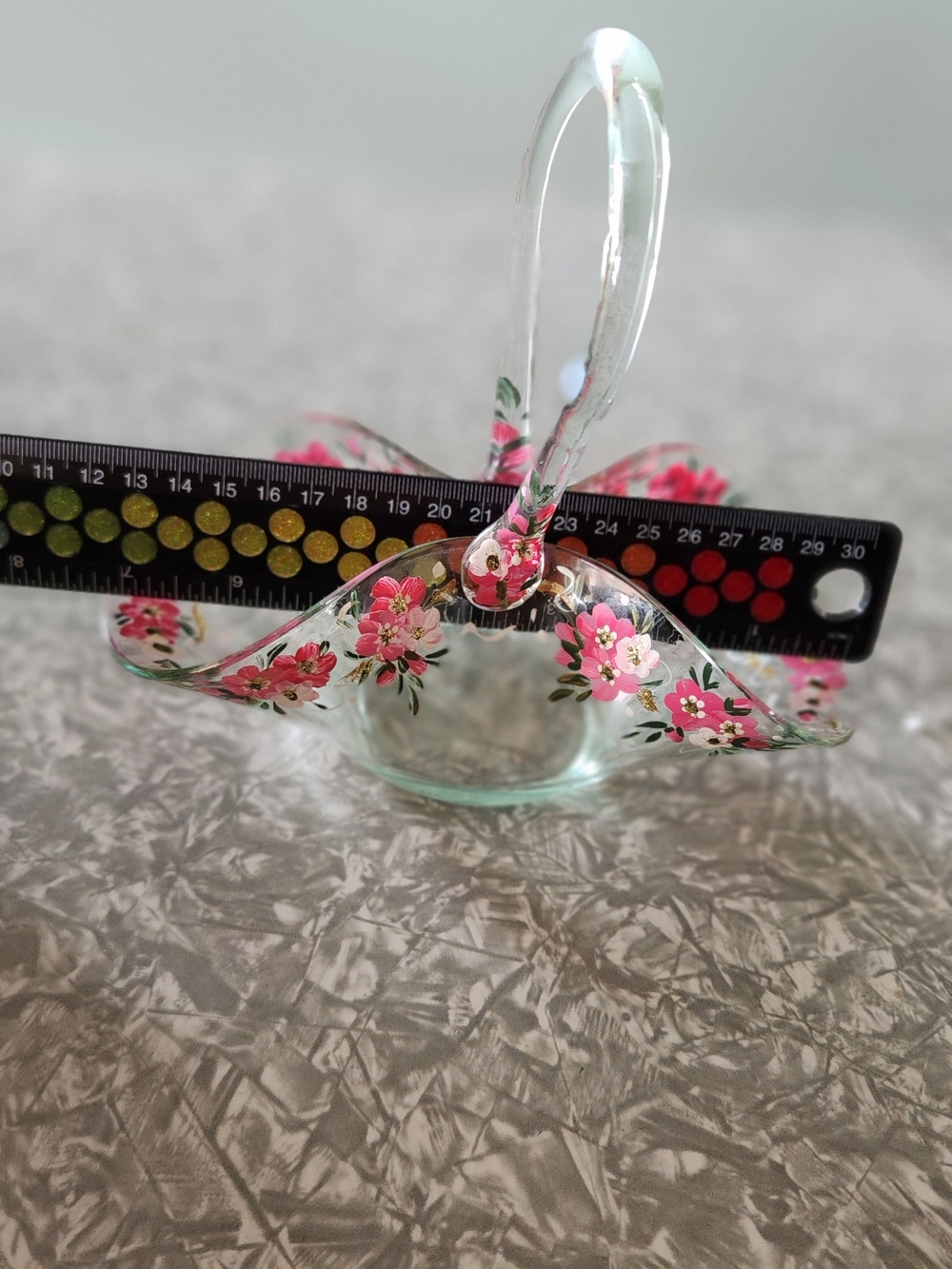 Hand-Painted Pink Floral Glass Centerpiece Basket - Picture 4 of 8